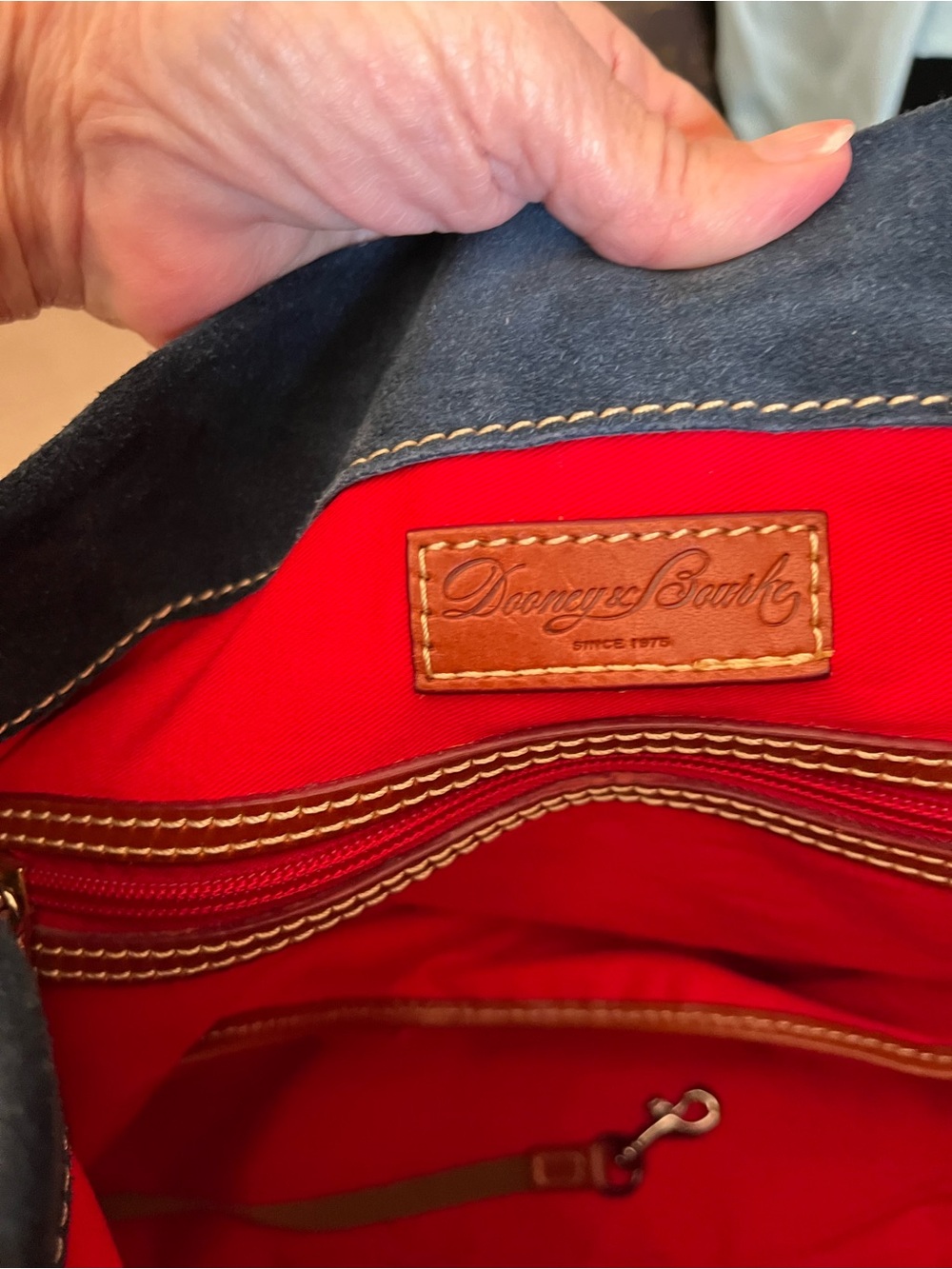 Dooney & Bourke Blue Suede Shoulder Bag with Brown Leather Trim - Picture 13 of 16